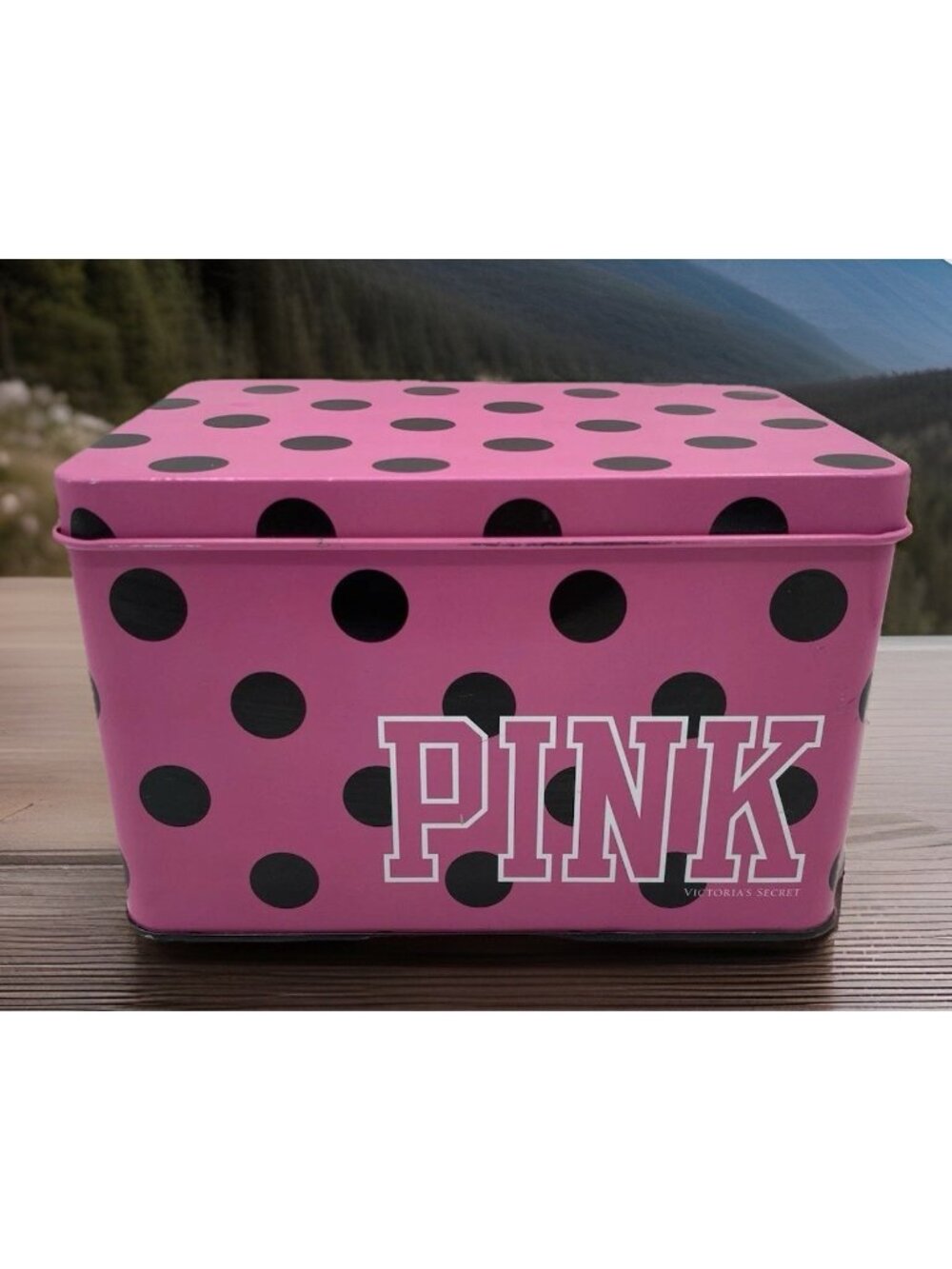 Victorias Secret Y2K PINK Polka Dot Tin Metal Box Vintage Collectible HTF Vanity